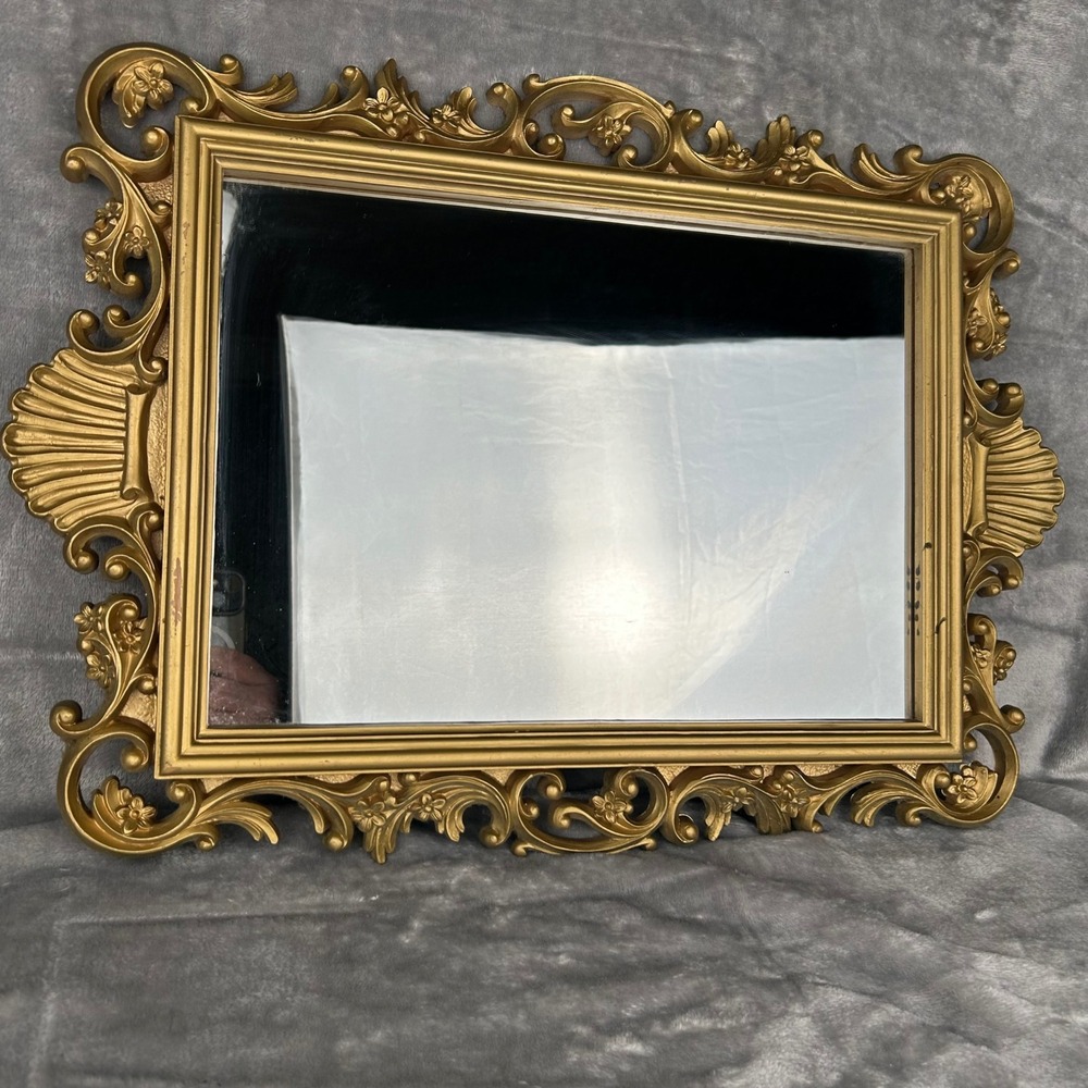 Vintage Home Interiors Gold Hollywood Regency Ornate Scroll Wall Mirror USA Made